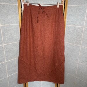 J Jill Maxi Skirt Women's Size 18 Wool Silk Blend Orange Lined Fringe Drawstring